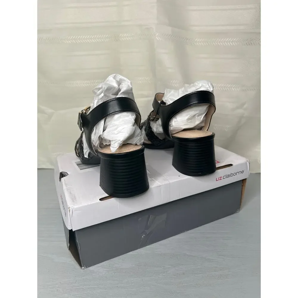 Liz Claiborne Clegan Heeled Sandals Black Womens Size 9 Wide